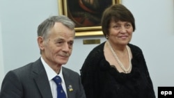 Safinar Dzhemileva with her husband, Crimean Tatar leader Mustafa Dzhemilev, in Warsaw last year.