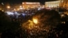 Crowds gather outside a government building in the early hours of November 10 after Armenian Prime Minister Nikol Pashinian announced via social media that he had signed a Russian-brokered deal to end the conflict in Nagorno-Karabakh.&nbsp;