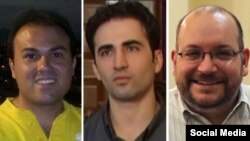 (Left to right:) Three freed Iranian-Americans who have have arrived in Germany from Tehran: Saeed Abedini, Amir Hekmati, and Jason Rezaian. A fourth Iranian-American, Nosratollah Khosravi-Roodsari, who has also released, has not yet left Tehran, senior U.S. officials said. 