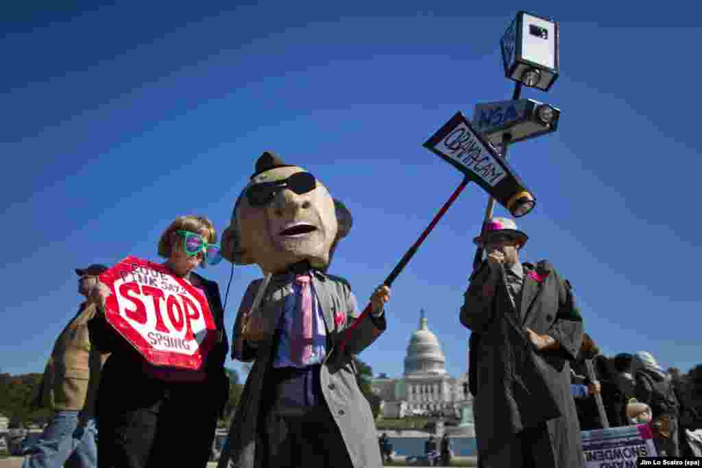 Activists protest against the National Security Agency's surveillance programs near the U.S. Capitol in Washington, D.C. on October 26.