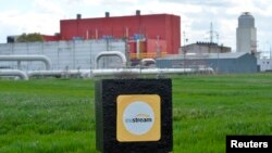 Pipelines are seen at a gas border-delivery station of pipeline operator Eustream in the eastern Slovak town of Velke Kapusany, near the border with Ukraine.