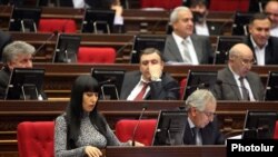 Armenia - Deputies from the Prosperous Armenia Party attend a parliament session.