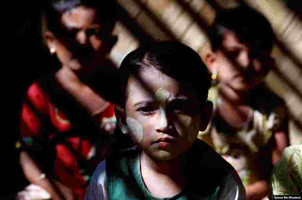 Rohingya children sit inside a classroom at the Kutupalong refugee camp, near Cox's Bazar in Bangladesh. (Reuters/Tyrone Siu)