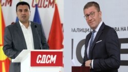 Election front-runners Zoran Zaev (left) and Hristijan Mickoski (file photo)