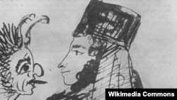 Пушкин в образе монаха, искушаемого бесом, подпись: "Не искушай (сай) меня без нужды". Автопортрет, помещенный в альбоме Ушаковых сразу после донжуанского списка