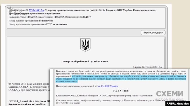 В ухвалі суду вказано, що оскільки слідчий не з’явився на засідання, то відпала необхідність в арешті цього майна