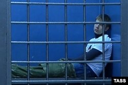 Ukrainian lawmaker Oleksiy Honcharenko is seen detained in Moscow on March 2.