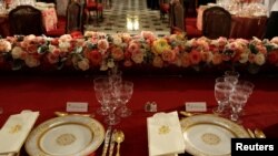 A table prepared for U.S. President Donald Trump and wife Melania before the Inaugural Luncheon with members of Congress in Statuary Hall on Capitol Hill in Washington, immediately after the inauguration.