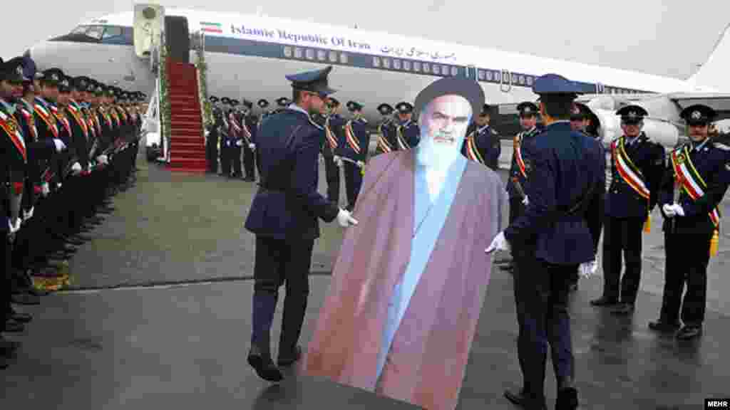 A cardboard cutout of Ayatollah Ruhollah Khomeini is used to commemorate the 33rd anniversary of his return to Iran from exile in 1979. (MEHR)