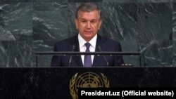 Uzbek President Shavkat Mirziyoev speaks to the UN General Assembly on September 19.