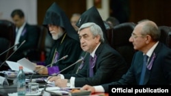 Armenia - President Serzh Sarkisian addresses a meeting of a state committee coordinating the official commemoration of the 100th anniversary of the Armenian genocide, Yerevan,27May,2014