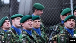 Portuguese soldiers serving in the NATO peacekeeping mission in Kosovo (KFOR) in Pristina in March