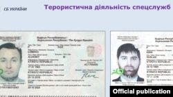 Грицак кармалгандардын экөөнүн жанынан Кыргызстандын паспорттору табылганын билдирүүдө. Сүрөт Украинанын коопсуздук кызматынын расмий сайтынан алынды.