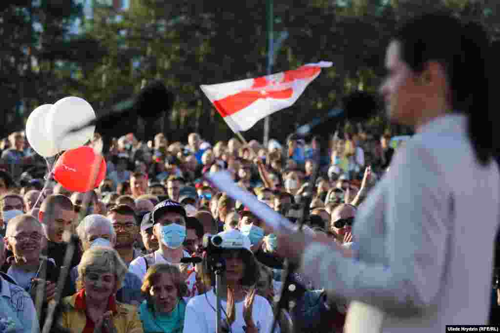 &quot;People are tired of empty promises,&quot; Tsikhanouskaya told supporters at the rally. She said Belarusian voters want choice and an end to political repression where &quot;dissenters are silenced and thrown behind bars.&quot;