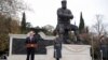 Russian President Vladimir Putin (left) delivers a speech during the unveiling ceremony of a monument to Tsar Aleksandr III in Yalta, Crimea, on November 18.