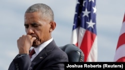 U.S. President Barack Obama waits to speak during a ceremony marking the 15th anniversary of the 9/11 attacks at the Pentagon in Washington, D.C.