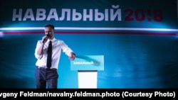 Russian opposition leader Aleksei Navalny at a rally in Omsk