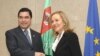 Turkmen President Gurbanguly Berdymukhammedov with EU External Relations Commissioner Benita Ferrero-Waldner -- Bouzarovski says Europe should not "overlook human rights abuses in a Central Asian country in the name of supposed energy-security concerns."