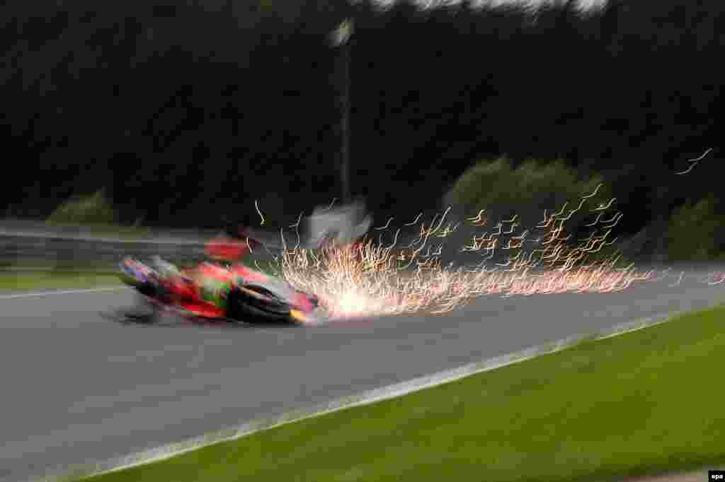 German MotoGP driver Stefan Bradl falls during training for the Motorcycle World Championship Grand Prix Austria at the Spielberg Ring in Spielberg, Austria. (epa/Christian Bruna)