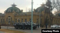 Uzbekistan - military armored vehicle in the center of Kokand city, Ferghana region, December 6, 2013.