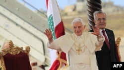 Pope Benedict XVI arrives in Lebanon.