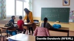 Migrants in the school in Bihac, Bosnia and Herzegovina