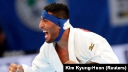 Iran's Saeid Mollaei reacts during the World Judo Championships in Tokyo, August 28, 2019