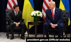 Zelenskiy (left) meets with then-U.S. President Donald Trump in New York in September 2019.