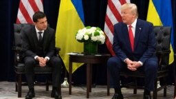 Ukrainian President Volodymyr Zelenskiy and U.S. President Donald Trump in New York on September 25, 2019.