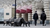 RUSSIA -- Russian police officers patrol the city center in Moscow, March 30, 2020
