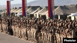 Armenia - Soldiers lined up for a CSTO military exercise near Yerevan, 15Sep2012.