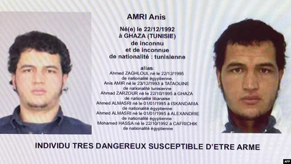 Тунисец Амин Амри, разыскиваемый за организацию теракта в Берлине 