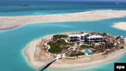An aerial view of an artificial island in Dubai, a destination for the wealthy. 