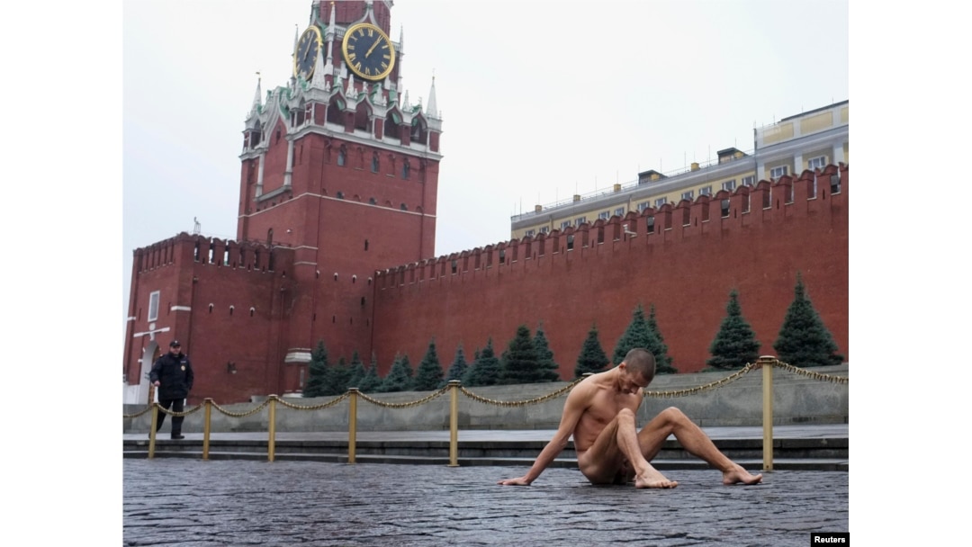 Performance artist Pyotr Pavlensky in Red Square in November 2013