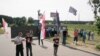 Belarus — Protest against building of a restaurant near Kurapaty memorial to the victims of Stalinist repressions. Minsk, 25Jun2018