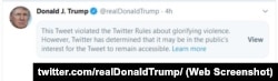 Твит президента США Дональда Трампа, заблокированный администрацией Твиттера за нарушение правил пользования этой социальной сетью, 29 мая 2020 года