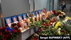 A makeshift memorial was set up for the victims of the Ukraine International Airlines Boeing 737-800 that crashed near the Iranian capital at Boryspil airport outside Kyiv in January 2020.
