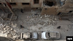 Зоны, разрушенные в результате авиаударов в области Дума, предместье Дамаска. 13 декабря, 2015 года. 
