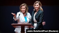 U.S. House Speaker Nancy Pelosi (left) and Ukrainian first lady Olena Zelenska attend a meeting with members of Congress on Capitol Hill in Washington, D.C., on July 20.