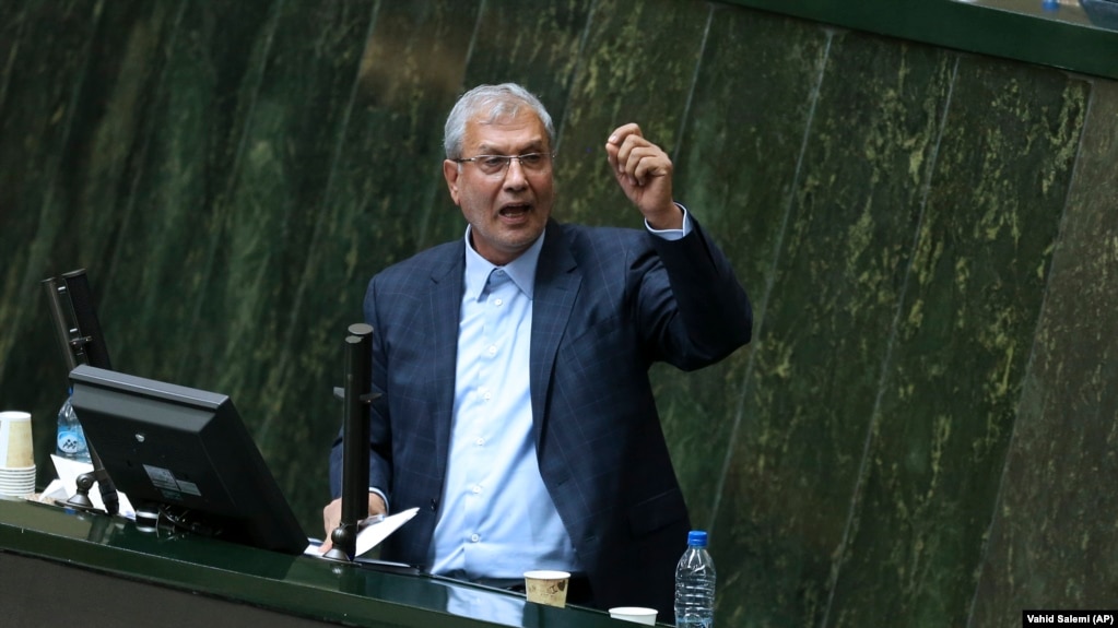 IRAN -- Iranian Labor Minister Ali Rabiei speaks during his impeachment hearing in an open session of parliament, in Tehran, August 8, 2018