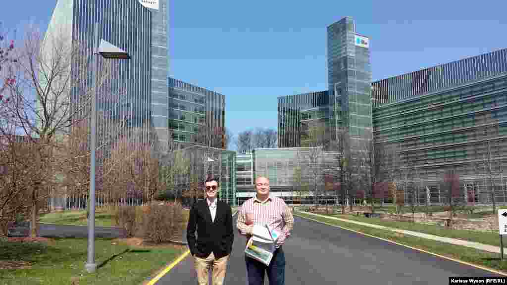 Beliaev (r) and Gabidullin outside of "USA Today's" headquarters in McLean, Virginia.