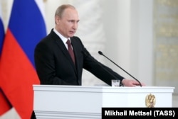 Владимир Путин выступает с речью в связи с присоединением Крыма к РФ. Москва, 18 марта 2014 года