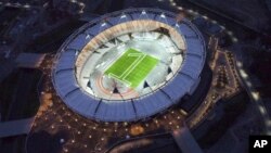 U.K. -- An aerial photo of the London 2012 Olympic Stadium to mark "1 year to go to the Olympic Games", London, 25Jul2011