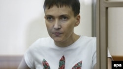 Ukrainian military pilot Nadia Savchenko delivers her final statement to the court in the southern Russian town of Donetsk on March 9.