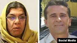 Jafar Azimzadeh, Secretary of the Board of the Free Workers Trade Union of Iran and Parvin Mohammadi (L), Deputy Secretary of the Board of the Free Trade Union of Iran Workers