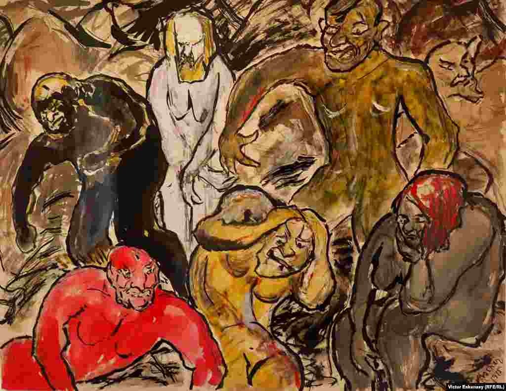 Fritz Ascher - Compoziție figurativă (Inferno?), 1915.