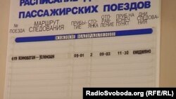 Розклад руху пасажирських поїздів на залізничному вокзалі Харцизька