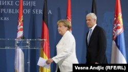 Српскиот претседател Борис Тадиќ и германската канцеларка Ангела Меркел во Белград, 23.08.2011.