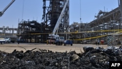 A destroyed installation in Saudi Arabia's Khurais oil processing plant on September 20.