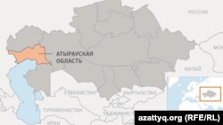Атырауская область на карте Казахстана.